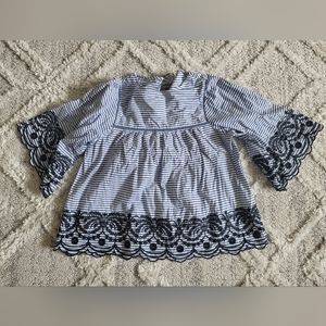 Dex Small blue and white stripe top with contrast stitch